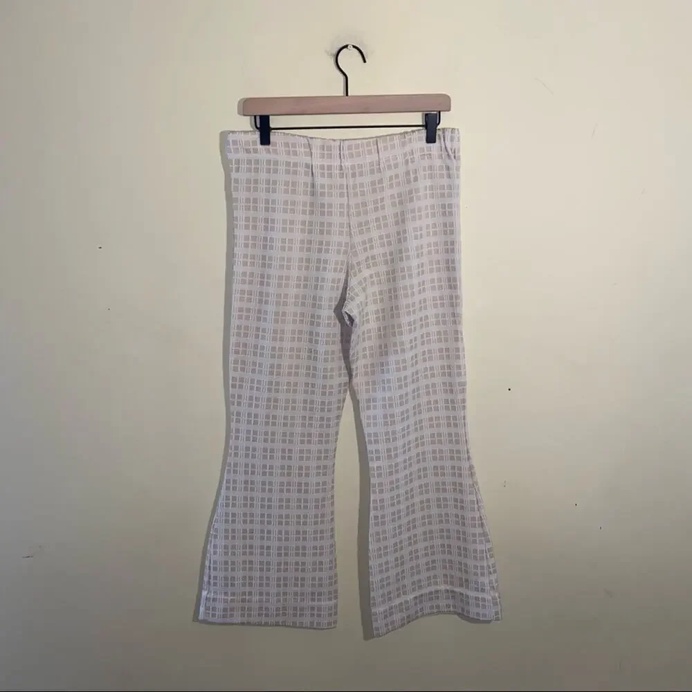 VINTAGE 1970s wide leg plaid textured disco checked trousers L - Picture 2 of 4